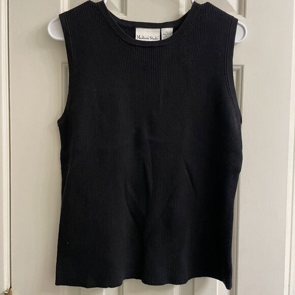 Vintage Madison Studio 100% Cotton Black Ribbed Sleeveless Women Top - Picture 1 of 4